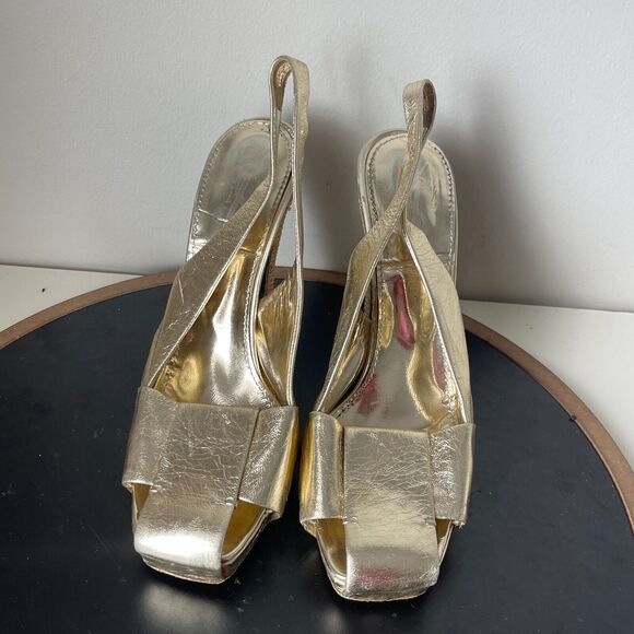 Yves Saint Laurent YSL Square Toe Gold Slingback High Heel Size 38 7.5 US - Picture 3 of 13